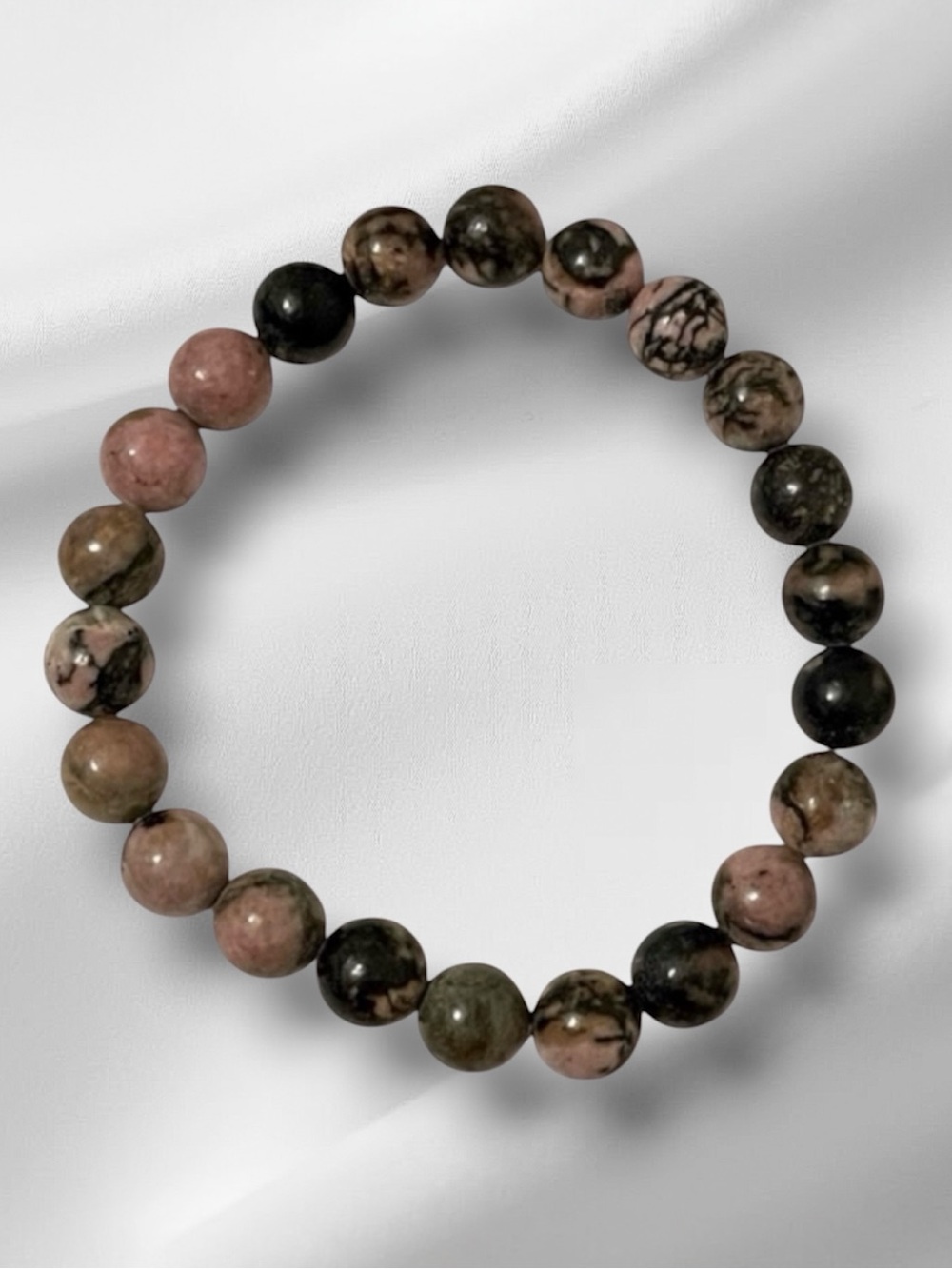 Rhodochrosite Beaded Pink and Brown Natural Stone Stretch Bracelet